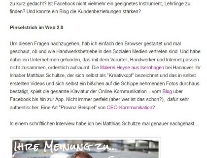 Interview "Ihre Meinung zu… Social Media im Handwerk, Herr Schultze?" am 07.12.2012 mit http://www.mein-maler.de