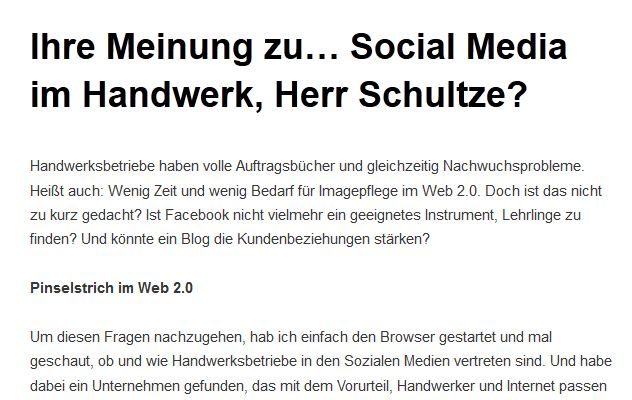 Interview "Ihre Meinung zu… Social Media im Handwerk, Herr Schultze?" am 07.12.2012 mit http://www.mein-maler.de