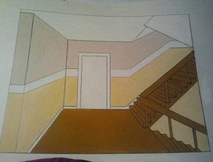 Malerarbeiten, ausgelegte Skizze einer Idee zur Gestaltung eines Eingangsbereichs