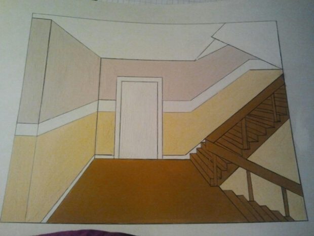 Malerarbeiten, ausgelegte Skizze einer Idee zur Gestaltung eines Eingangsbereichs