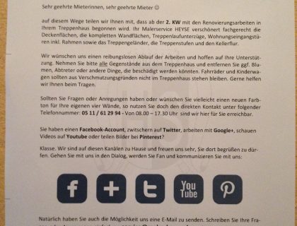 Social Media - Online trifft offline @ Maler Hannover Heyse Malerarbeiten Treppenhaus