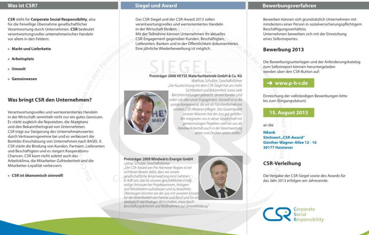 CSR Flyer Award 2013 PHR Hannover | MeinMaler Partner-Netzwerk