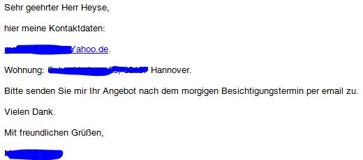 Bei Onlineanfragen bitte auch Adresse angeben 