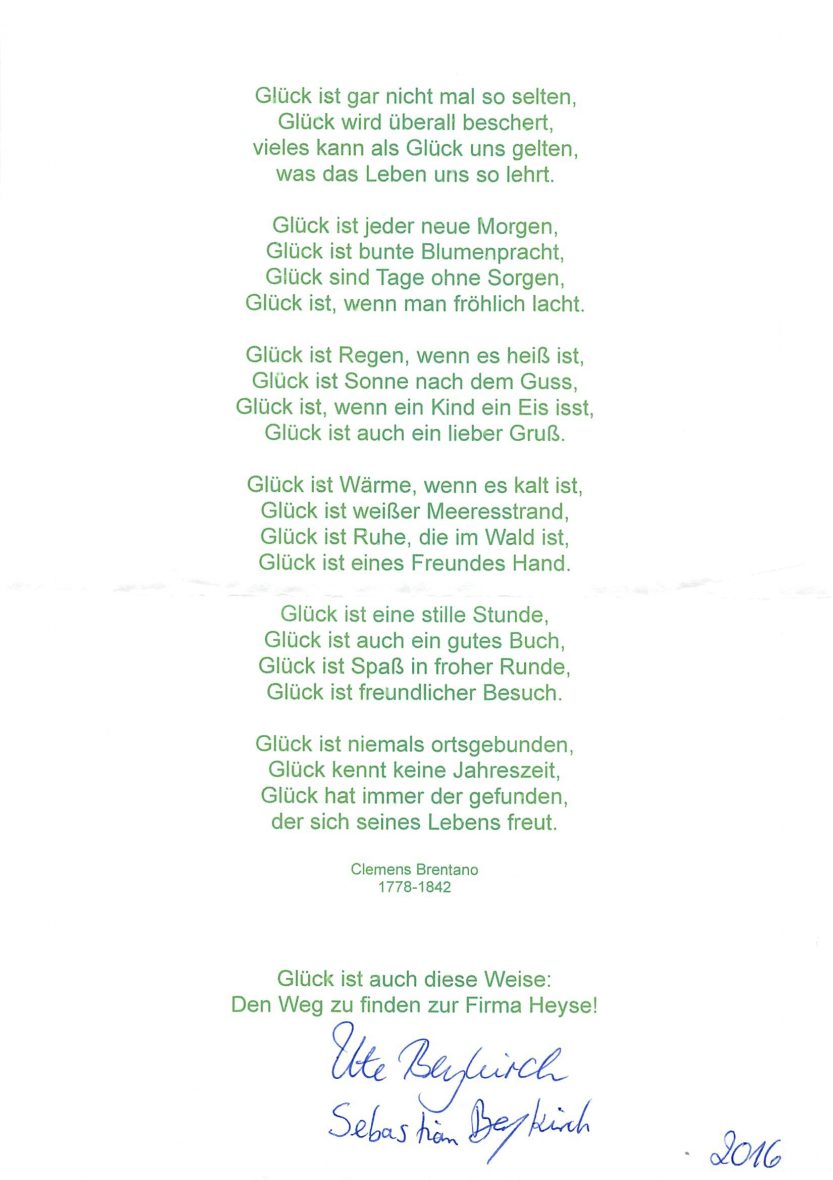 Clemens Brentano – Glück – Maler Heyse Wertschätzung einer Kundin Maler Heyse Wertschätzung