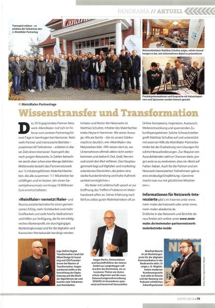 MeinMaler Partnertag Bericht in der Fachzeitschrift Mappe
