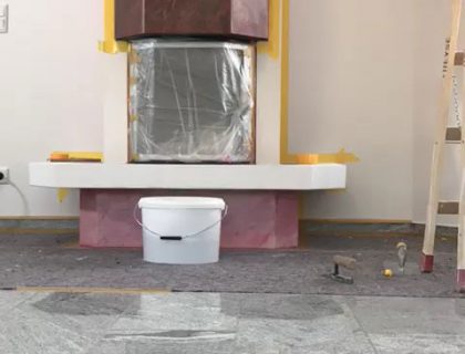 Kamin gestalten Betonoptik Vorarbeit Putzgrund Maler Hannover