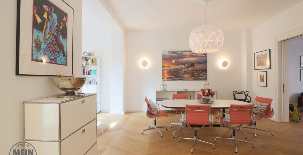 Stadthaus hochwertige Malerarbeiten Hannover glatte Decken Waende stilvoll Weiss Beige Smooth Wohnzimmer Leben Essen MeinMaler Lieblingsmaler