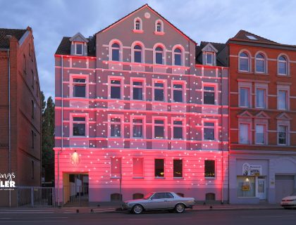 Lightshow Fassadenillumination Hannover nach Altbausanierung 01