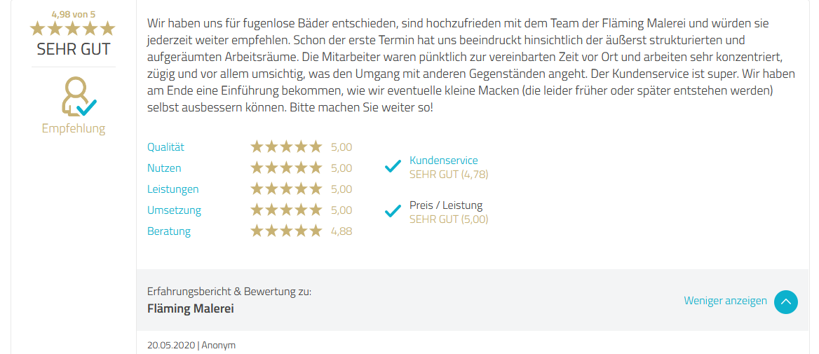 Screenshot 2020 05 22 Bewertungsprofil von Fläming Malerei ProvenExpert com