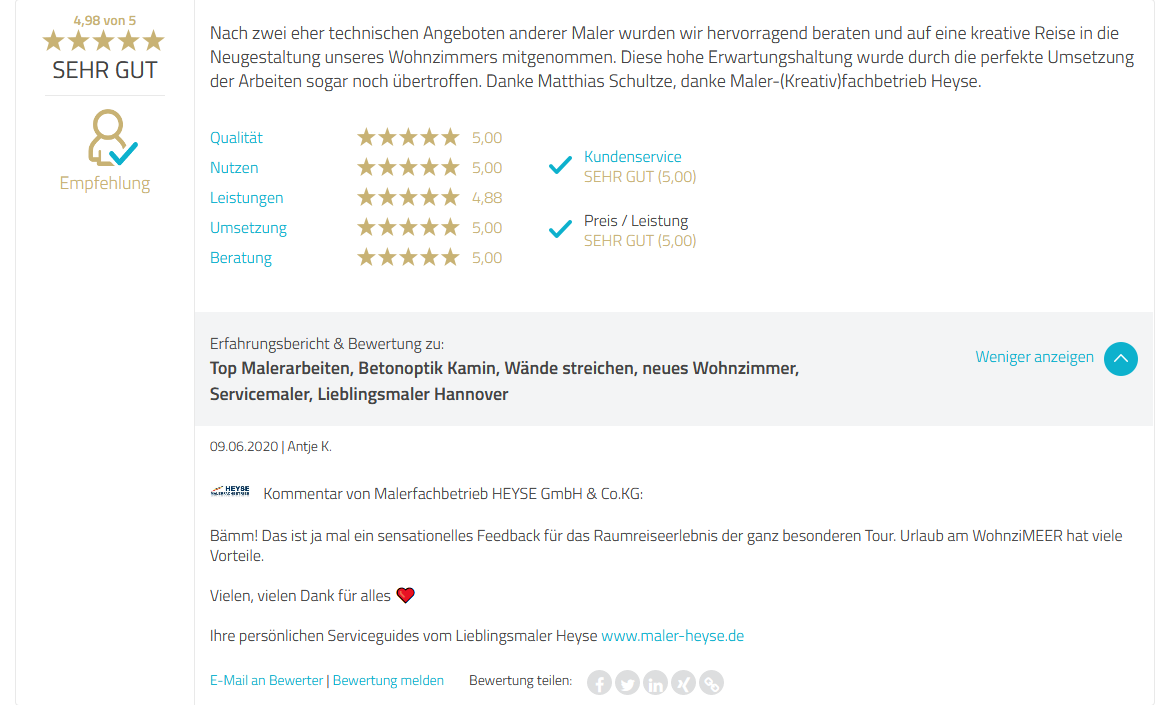 Screenshot 2020 06 11 Bewertungsprofil von Malerfachbetrieb HEYSE GmbH Co KG ProvenExpert com