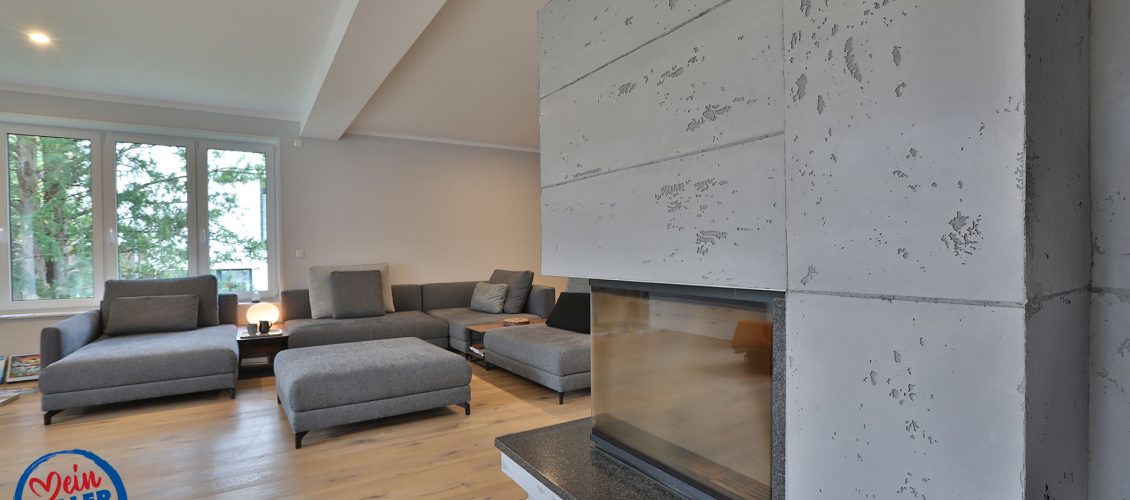 Wohnzimmer ReDesign Betonoptik glatte Decke, glatte Wände