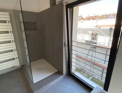 Badezimmer in Betonoptik Marmoroptik vom Lieblingsmaler in Braunschweig nach zweiter Versiegelung