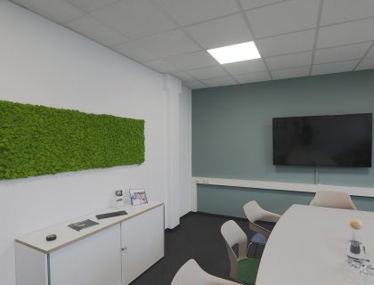 Arbeitswelten Wandgestaltung mit Optik wie Beton und MoosLogo MALER HEYSE Hannover