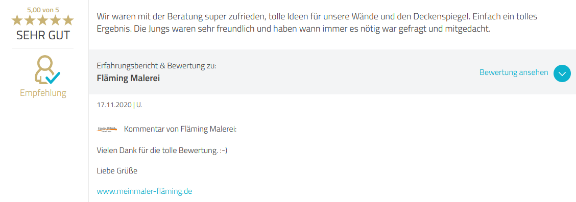 Screenshot 2020 11 24 Bewertungsprofil von Flaeming Malerei ProvenExpert com