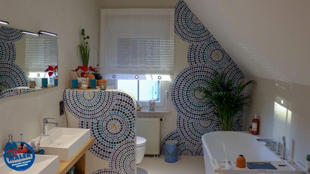 Badezimmer Umbau Fugenlos Benetti Batik Mosaic Wohlfuehloase Treuenbrietzen Mosaikfliesen Deco Bad Spachteln Streichen Potsdam Frescolori Mein Maler