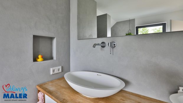 Fugenloses Bad in Spachteltechnik und Betonoptik