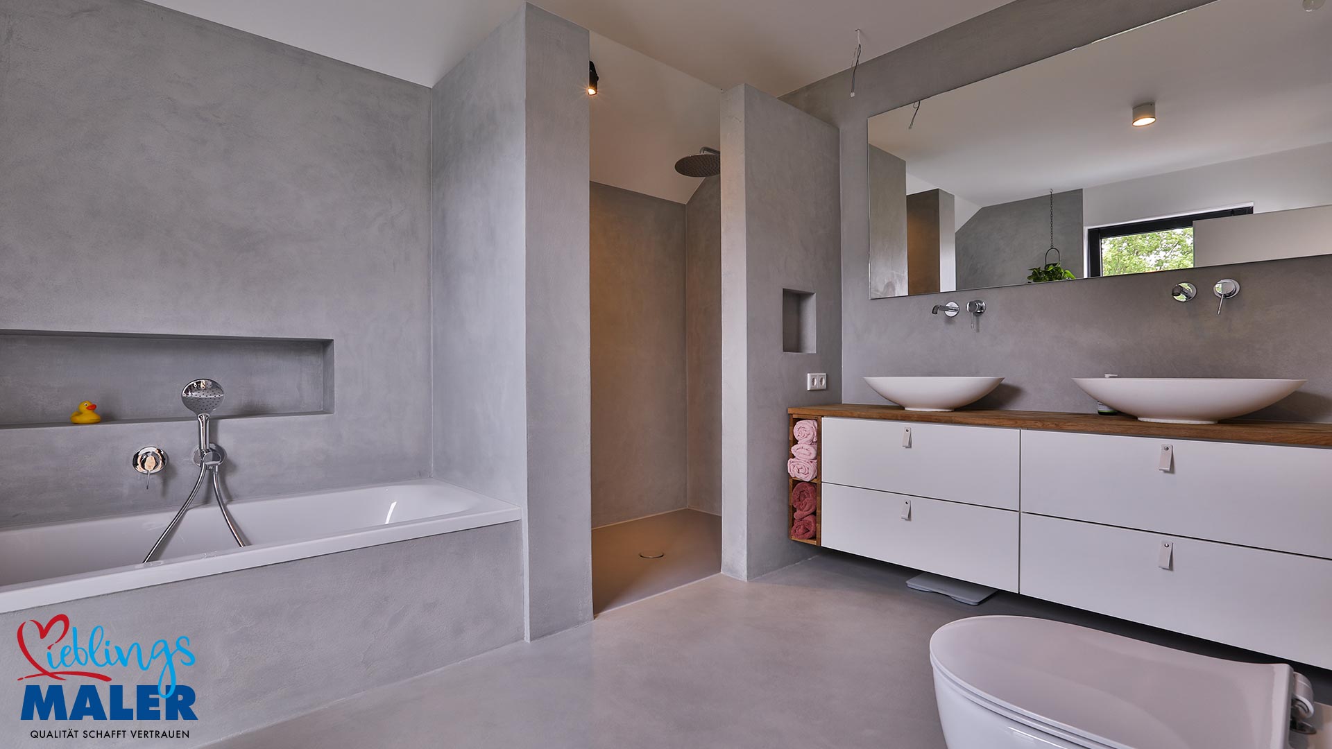 ein neues bad – wände, boden und dusche fugenlos in betonoptik