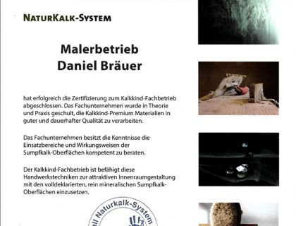 Zertifizierter KalkKind Fachbetrieb Malerbetrieb Daniel Braeuer
