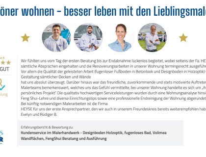 Referenz Malerarbeiten Feng Shui fugenloser Boden Designboden Holzoptik Hannover Heyse Lieblingsmaler