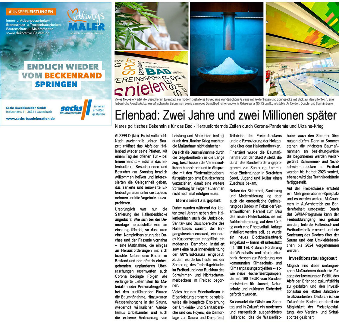 Zeitungsartikel Erlenbad Alsfeld Vogelberger Printmedien