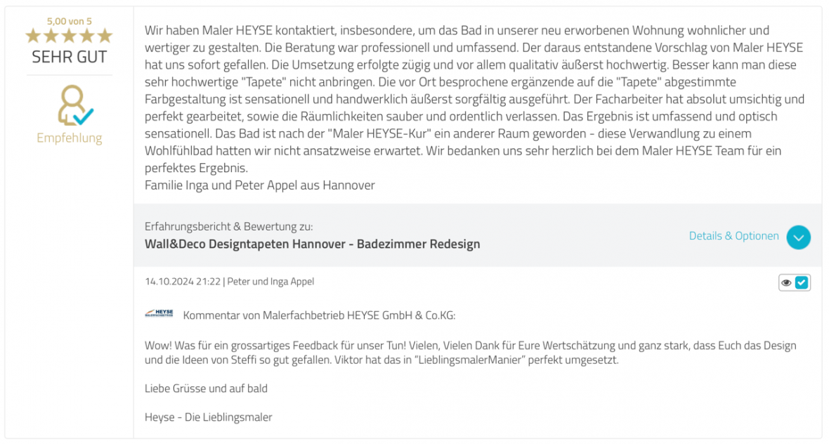 Kundenbewertung Badezimmer renovieren Hannover