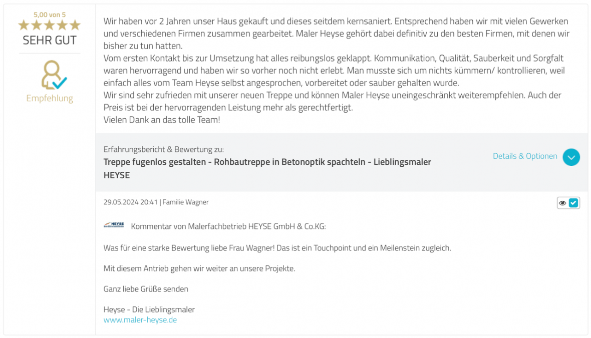 Kundenbewertung zufriedene Kunden Malerarbeiten Hannover