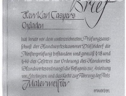 Karl Caspers Meisterbrief 1957