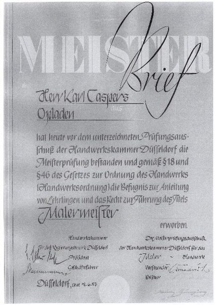 Karl Caspers Meisterbrief 1957