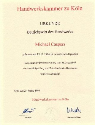 Michael Caspers Leverkusen Betriebswirt 1996 Michael Caspers Leverkusen Betriebswirt 1996