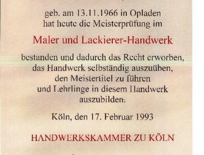 Michael Caspers Leverkusen Meisterbrief 1993