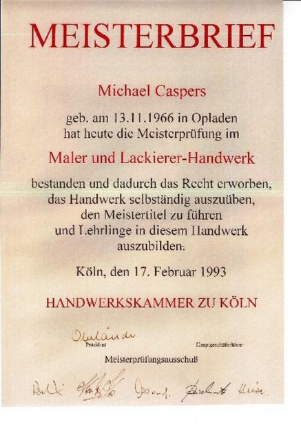 Michael Caspers Leverkusen Meisterbrief 1993